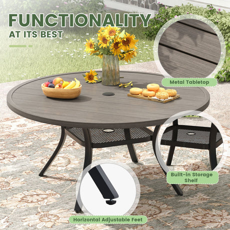 Vicllax Outdoor Dining Set for 6 People, Patio 47" Round Table with 6 Swivel Chairs