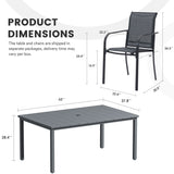 Vicllax 7 Pieces Outdoor Dining Set with Metal Rectangular Table and Stackable Sling Chair