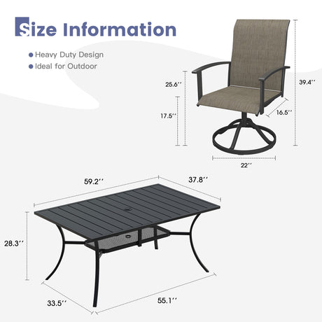 Vicllax 7 Pcs Outdoor Dining Set, Rectangular Metal Table with Storage Shelf and 6  Swivel Chairs