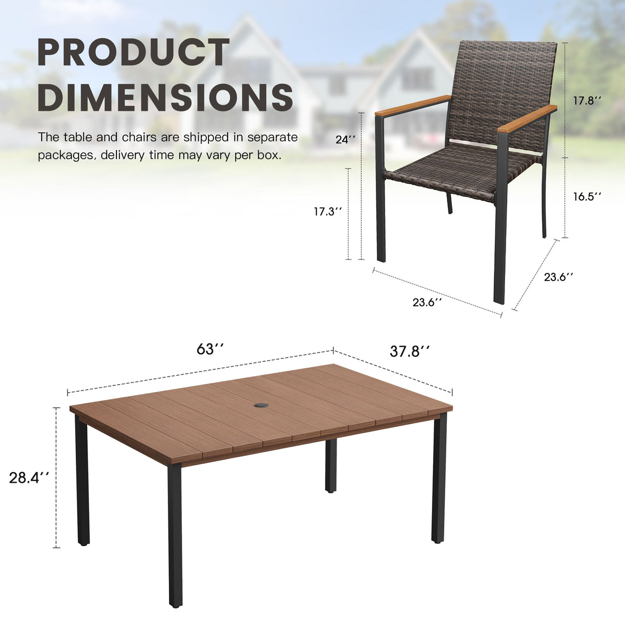 Vicllax 7 Pieces Outdoor Dining Set, Patio Rectangular Metal Table and  6 Stackable  Armchairs