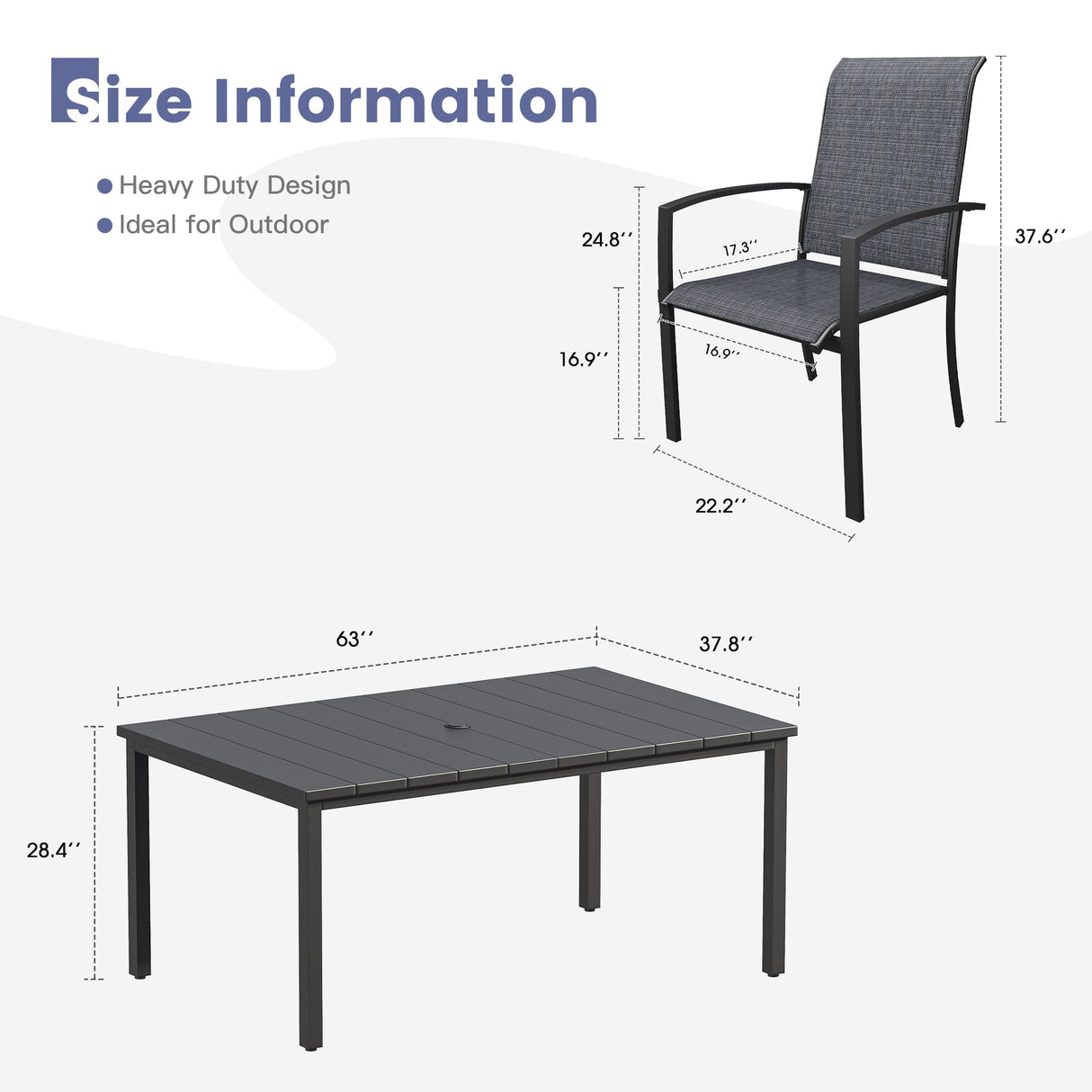 Vicllax 7 Pieces Outdoor Dining Set, Patio Rectangular Metal Table and Skyline Stackable Chair