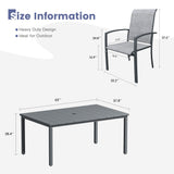 Vicllax 7 Pieces Outdoor Dining Set, Patio Rectangular Metal Table and Skyline Stackable Chair