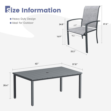 Vicllax 7 Pieces Outdoor Dining Set, Patio Rectangular Metal Table and Skyline Stackable Chair