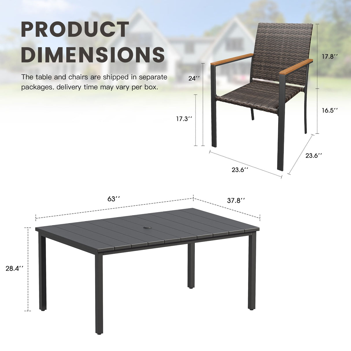 Vicllax 7 Pieces Outdoor Dining Set, Patio Rectangular Metal Table and  6 Stackable  Armchairs