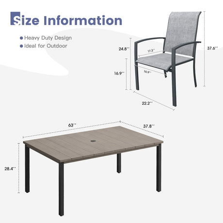 Vicllax 7 Pieces Outdoor Dining Set, Patio Rectangular Metal Table and Skyline Stackable Chair