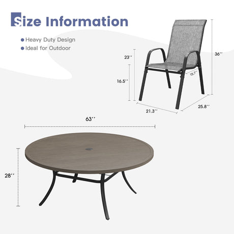 Vicllax 11 PCS Patio Dining Table Set, 63" Round Metal Table and Horizon Stackable Chair
