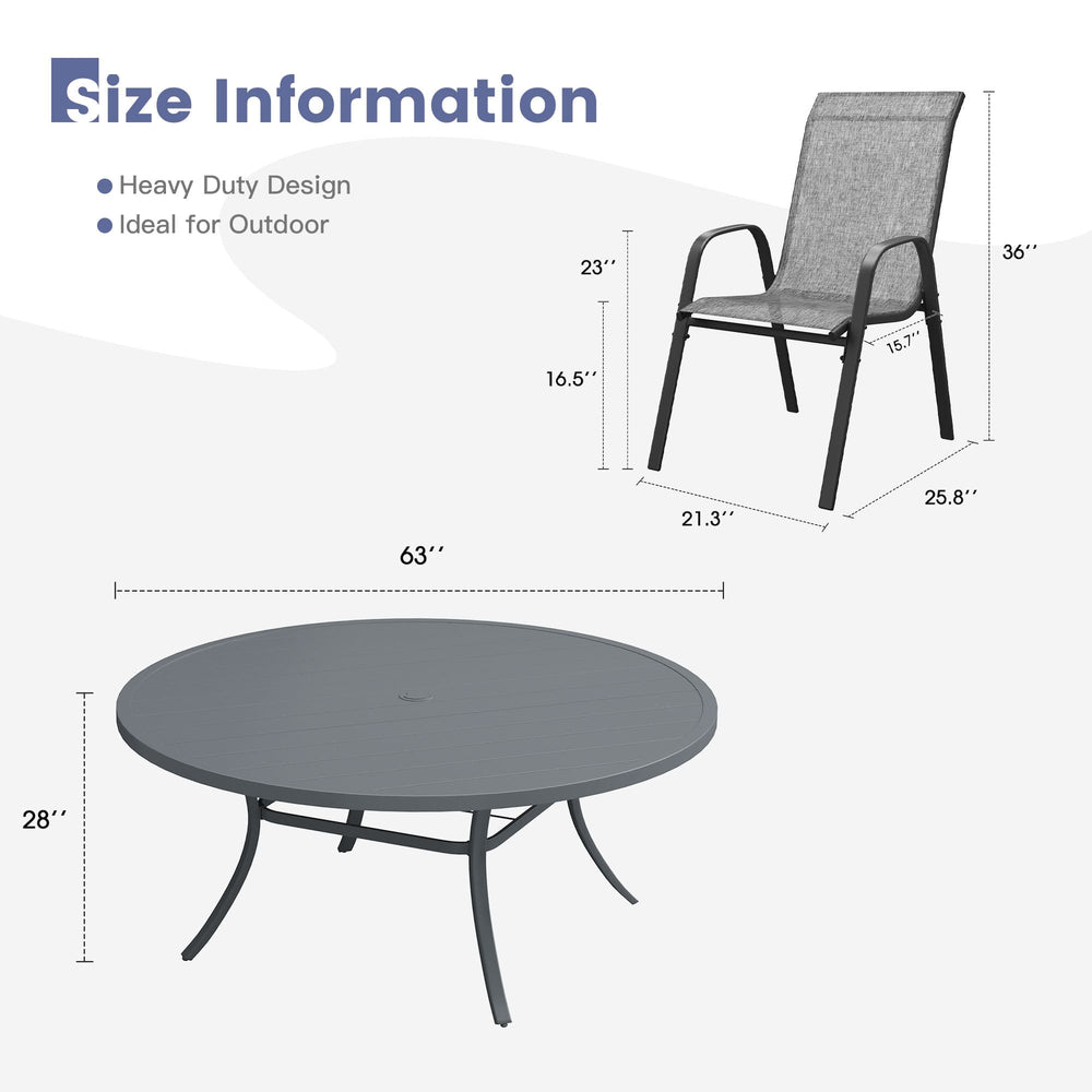 Vicllax 11 PCS Patio Dining Table Set, 63" Round Metal Table and Horizon Stackable Chair