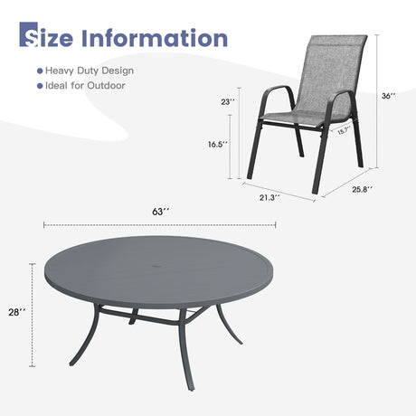 Vicllax 11 PCS Patio Dining Table Set, 63" Round Metal Table and Horizon Stackable Chair