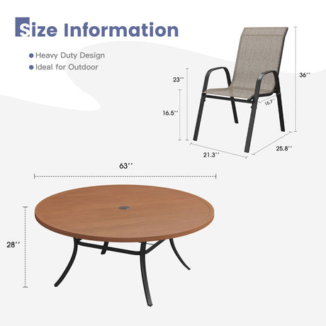 Vicllax 11 PCS Patio Dining Table Set, 63" Round Metal Table and Horizon Stackable Chair