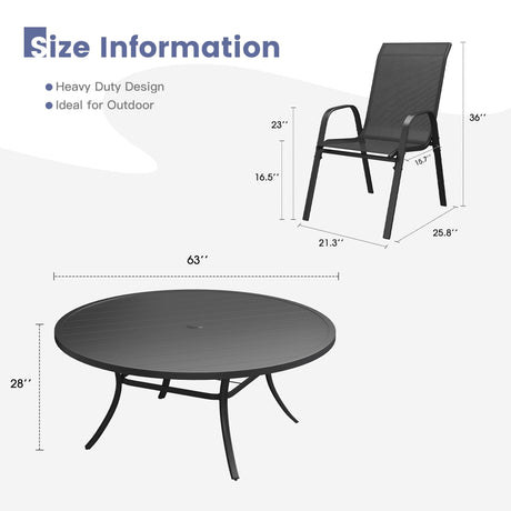 Vicllax 11 PCS Patio Dining Table Set, 63" Round Metal Table and Horizon Stackable Chair