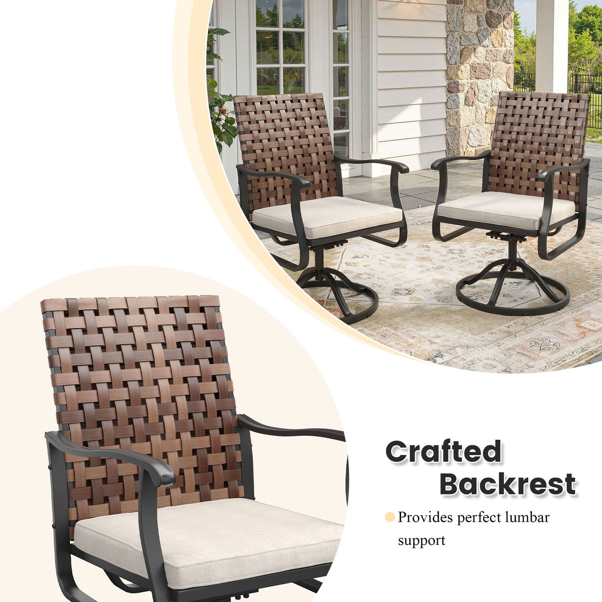 Vicllax 7 pcs Outdoor Dining Set, Rectangular Metal Table and Sienna Swivel Chairs