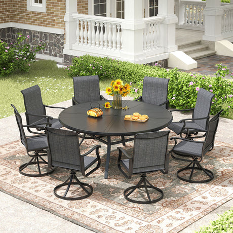 Vicllax Outdoor Round Dining Table, Patio Aluminum Tabletop with Storage Shelf