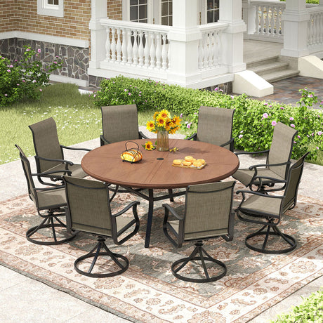 Vicllax Outdoor Round Dining Table, Patio Aluminum Tabletop with Storage Shelf