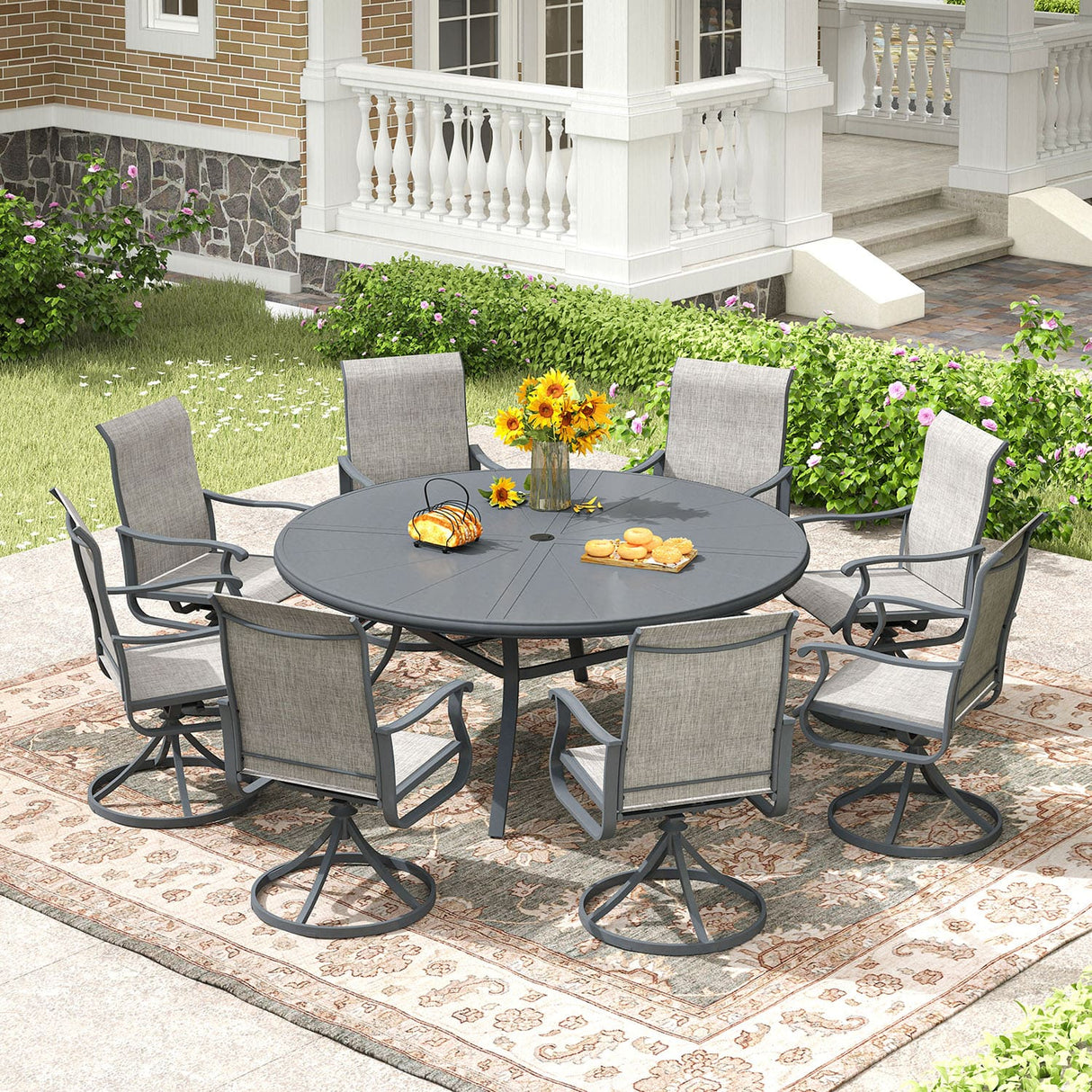 Vicllax Outdoor Round Dining Table, Patio Aluminum Tabletop with Storage Shelf