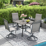 Vicllax 5 Pcs Outdoor Dining Set, Square Metal Table with Storage Shelf and 4 Swivel Chairs
