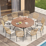 Vicllax 11 PCS Patio Dining Table Set, 63" Round Metal Table and Alora Stackable Chair