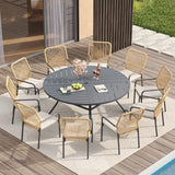 Vicllax 11 PCS Patio Dining Table Set, 63" Round Metal Table and Alora Stackable Chair