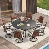 Vicllax 9 PCS Patio Dining Table Set, 60" Round Metal Table and Sienna Swivel Chairs