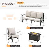 Vicllax 4-Piece Outdoor Patio Conversation Sofa Set With Metal Rectangular Fire Pit Table