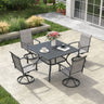 Vicllax 5 Pcs Outdoor Dining Set, Square Metal Table with Storage Shelf and 4 Swivel Chairs