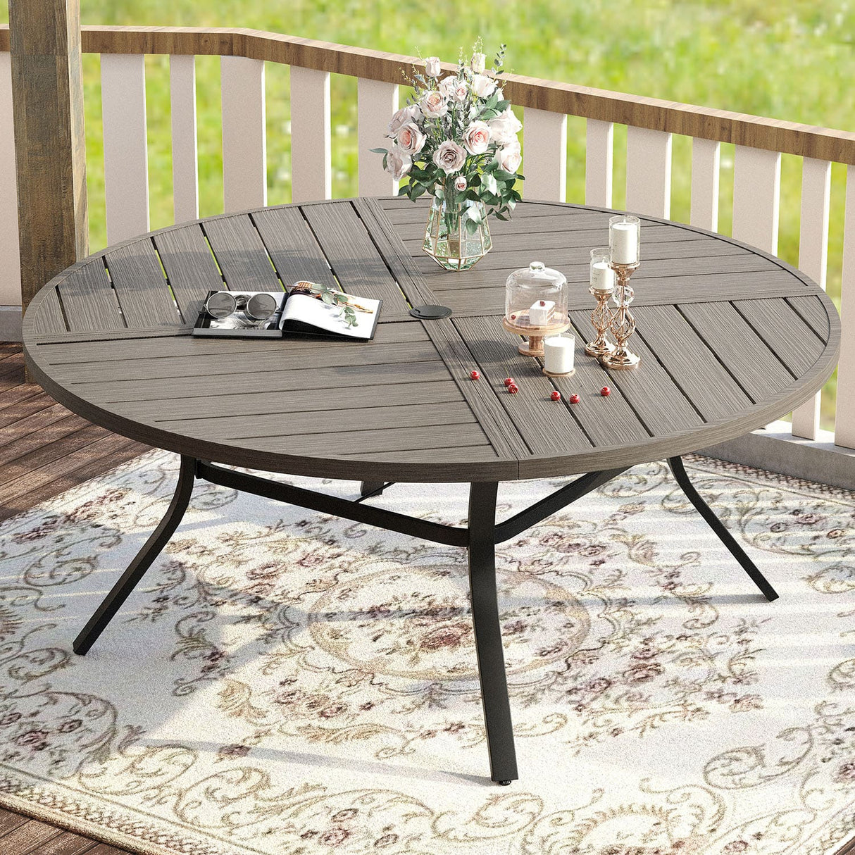 Vicllax Round Patio Dining Table for 4/6/8, Outdoor Large Metal Table
