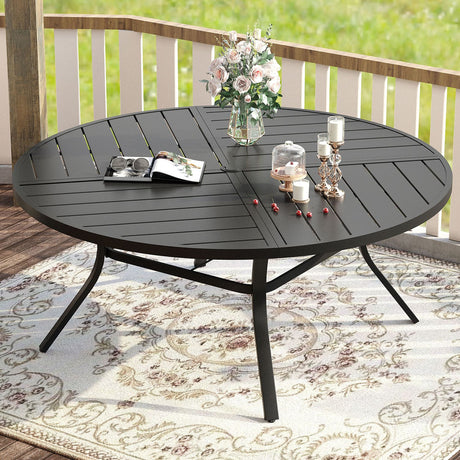 Vicllax Mesa redonda para patio de 42" con estante de almacenamiento y orificio para sombrilla ajustable 