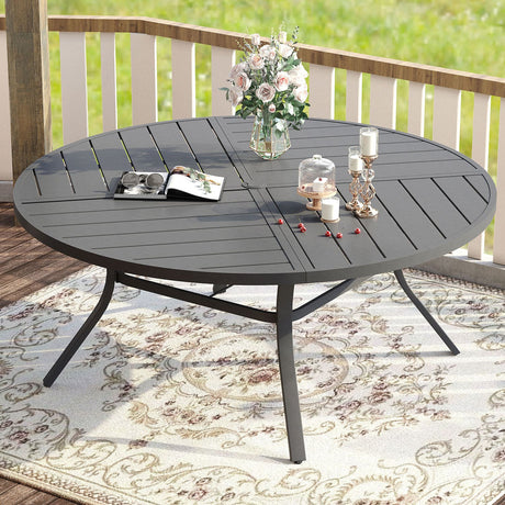 Vicllax Round Patio Dining Table for 10,  63" Outdoor Large Metal Table