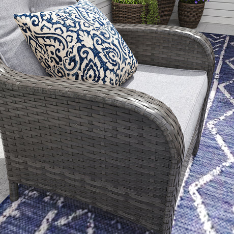 Vicllax Patio Wicker Oasis Lounge Set, 6-Piece Outdoor Sofa Set with Fire Pit Table(Stable Sofa Chair Set)