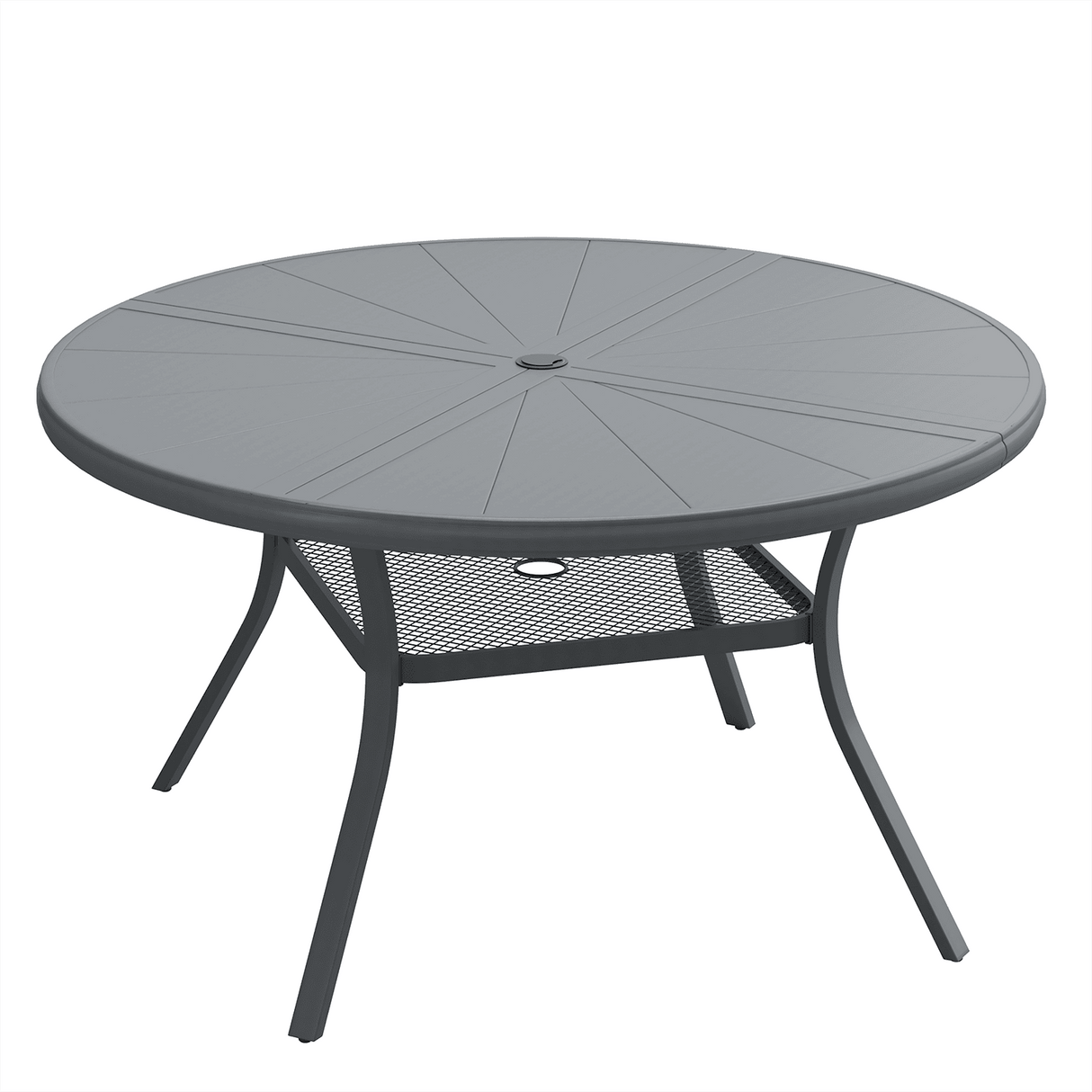 Vicllax Outdoor Round Dining Table, Patio Aluminum Tabletop with Storage Shelf