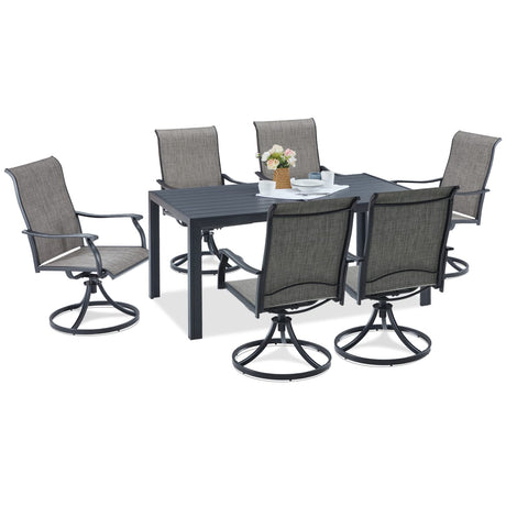 Vicllax 7-Piece Patio Dining Set, Outdoor Dining Table for 6 and Patio Swivel Chairs