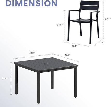 VICLLAX Patio Dining Set 5 Pieces Outdoor Furniture Table and 4 Textilene Chairs