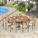 Vicllax 11 PCS Patio Dining Table Set, 63" Round Metal Table and Solana Stackable Chair