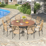 Vicllax 11 PCS Patio Dining Table Set, 63" Round Metal Table and Solana Stackable Chair