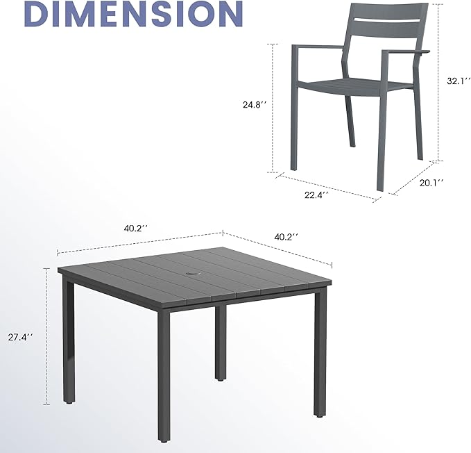 VICLLAX Patio Dining Set 5 Pieces Outdoor Furniture Table and 4 Textilene Chairs