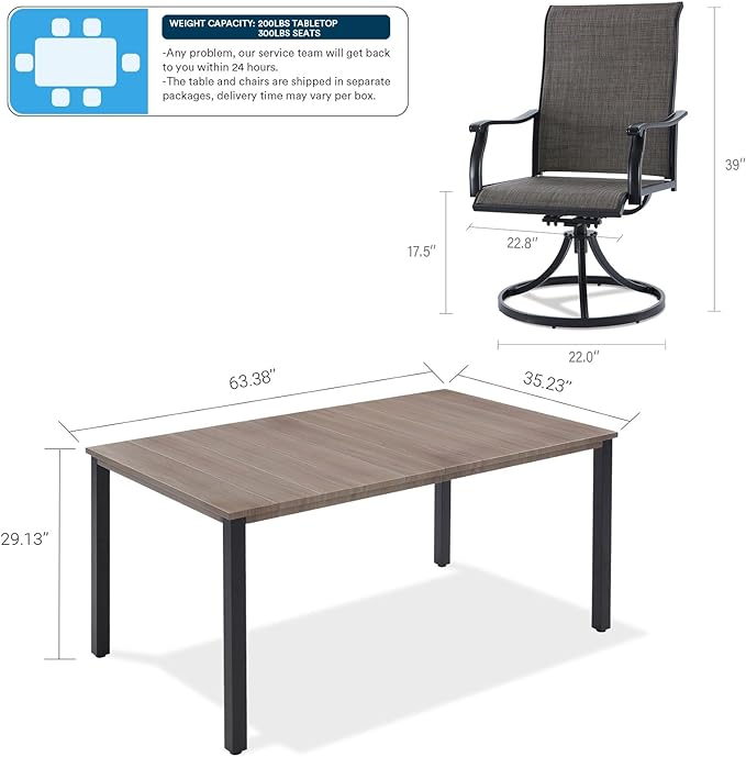 Vicllax 7-Piece Patio Dining Set, Patio Swivel Chairs and 63‘’ Outdoor Dining Table