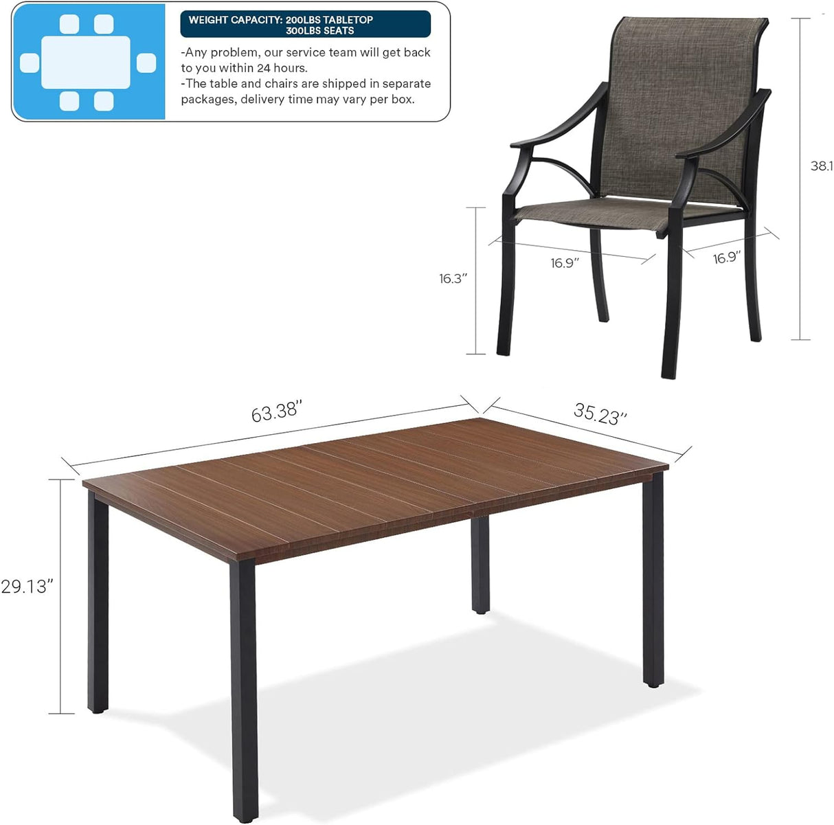 Vicllax 7-Piece Outdoor Dining Set, Rectangle Dining Table for 6 and Patio Dining Chairs