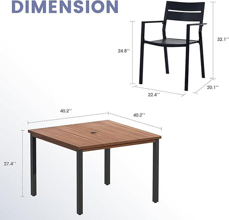 VICLLAX Patio Dining Set 5 Pieces Outdoor Furniture Table and 4 Textilene Chairs