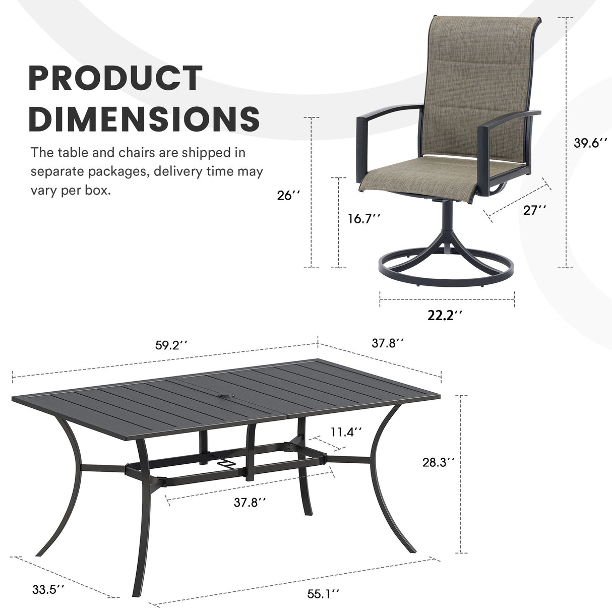 Vicllax 7 Pieces Outdoor Dining Set with Metal Rectangular Table and Swivel Chair