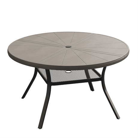 Vicllax Outdoor Round Dining Table, Patio Aluminum Tabletop with Storage Shelf