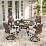 Vicllax 5 PCS Patio Dining Table Set, Round Metal Table and 4 Padded Swivel Chairs