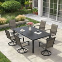 Vicllax 7 pcs Outdoor Dining Set,  Rectangular Metal Table and 6 Textilene Swivel Dining Chairs