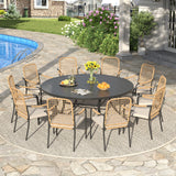 Vicllax 11-Piece Outdoor Dining Set, 63” Round Metal Table and Solana Stackable Chair
