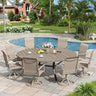 VICLLAX 9-pcs Outdoor Dining Set, 60” Round Metal Table with Umbrella Hole & 8 Swivel Textilene Chairs