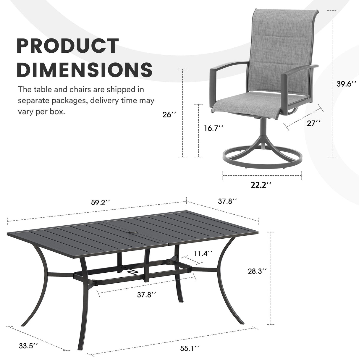 Vicllax 7 Pieces Outdoor Dining Set with Metal Rectangular Table and Swivel Chair