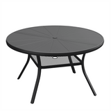 Vicllax Outdoor Round Dining Table, Patio Aluminum Tabletop with Storage Shelf