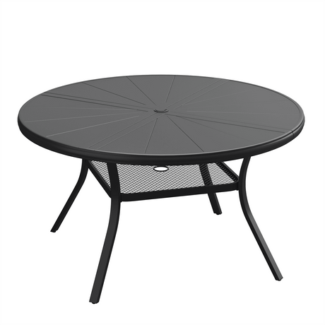 Vicllax Outdoor Round Dining Table, Patio Aluminum Tabletop with Storage Shelf