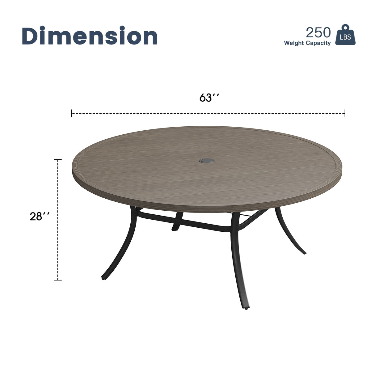 63" Round Metal Outdoor Dining Table for 10 People - Adjustable Umbrella Hole - 5 Colors