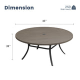 63" Round Metal Outdoor Dining Table for 10 People - Adjustable Umbrella Hole - 5 Colors