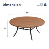 63" Round Metal Outdoor Dining Table for 10 People - Adjustable Umbrella Hole - 5 Colors