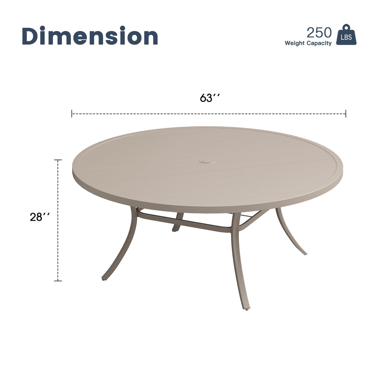 63" Round Metal Outdoor Dining Table for 10 People - Adjustable Umbrella Hole - 5 Colors